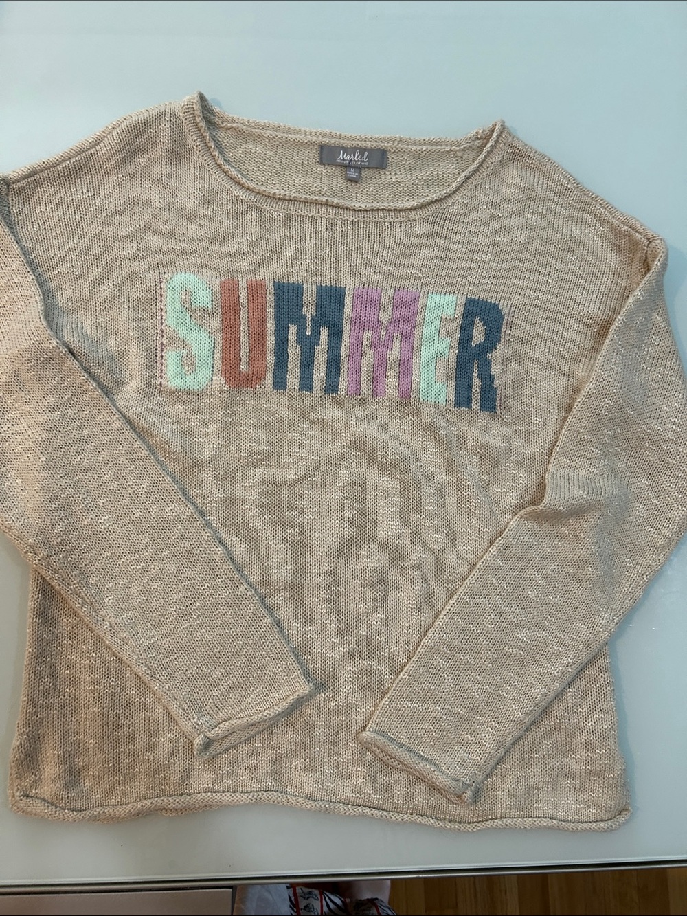 Knit Sweater with rolled edges  with Colorful 'SUMMER' Lettering by Marled